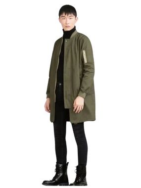 Zara Men’s Khaki Green Long Fit Military Coat – Size Large GUC